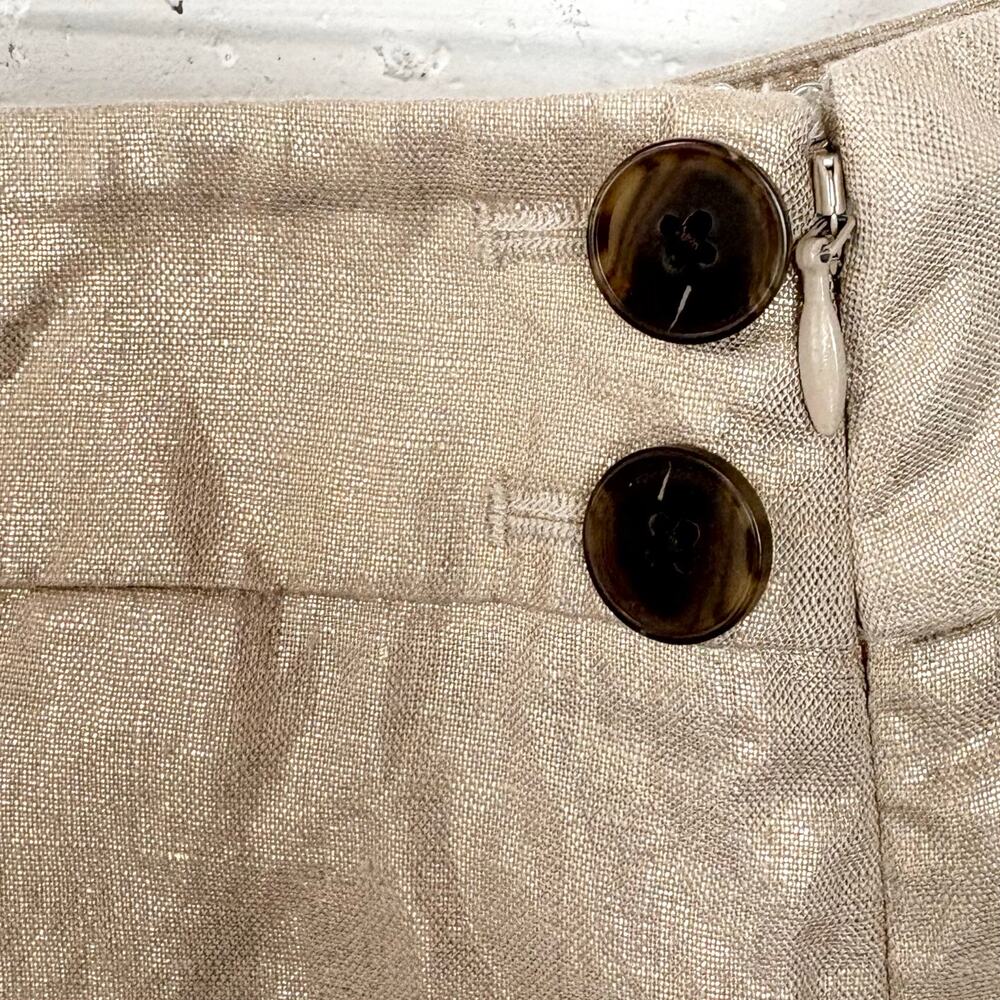 Talbots Womens Linen Cropped Wide Leg Pants Gold Flat Front Side Zip Size 12P - Picture 6 of 8